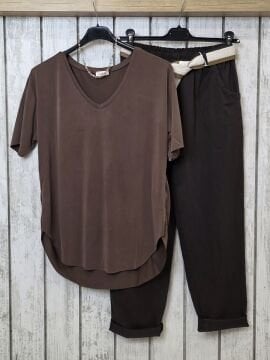 İnce Gabardin Likralı Kahverengi Pantolon