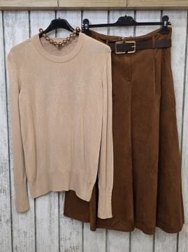 Kolları Düğmeli Yumuşak Basic Triko Kazak Camel