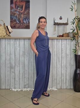 Paçası Lastikli Jarse Pantolon Denim