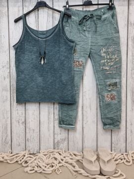 Payetli Likralı İtalyan Pantolon Mint