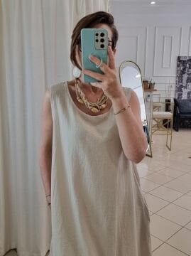 Pamuklu Uzun Bej Elbise