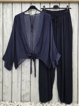 Paçası Lastikli Jarse Pantolon Lacivert