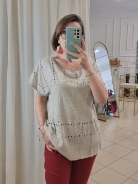 %100 Koton Oversize Bluz İtalyan Bej