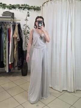 Bol Paça Jarse Pantolon Taş Bej