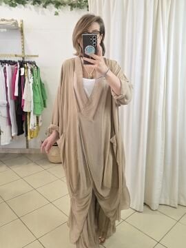 İpek Yaka İtalyan Tunik Bal Kahve