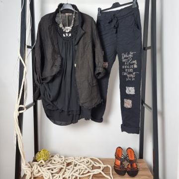 %100 Keten İtalyan Siyah Ceket