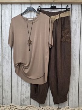 Paçası Dikişli İtalyan Keten Pantolon Kahve