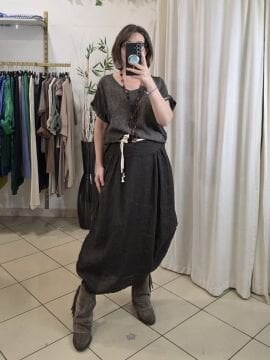 Çift Kullanımlı Kahverengi Keten Etek