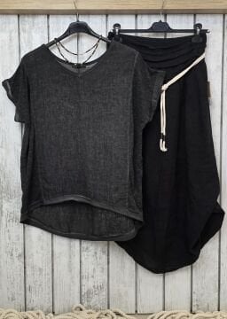 Yıkamalı Oversize Siyah Keten Bluz