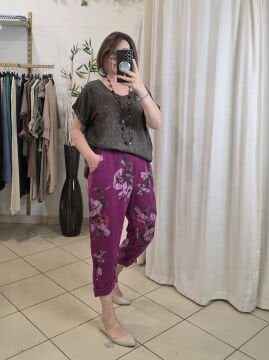 Yıkamalı Oversize Kahverengi Keten Bluz