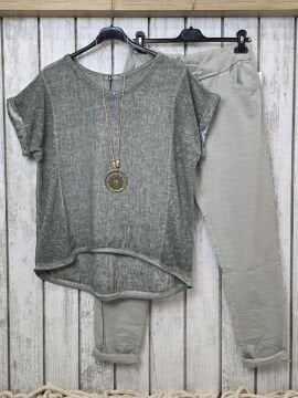 Yıkamalı Oversize Haki Keten Bluz