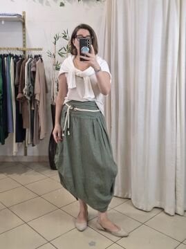 Çift Kullanımlı Haki Keten Etek