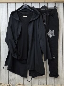 Payetli Likralı Pantolon Siyah İtalyan