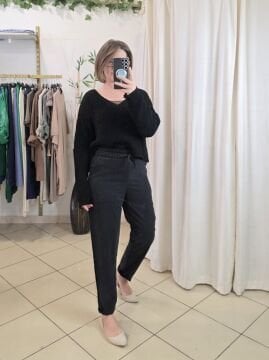 Havuç Kesim Siyah Viskon Pantolon