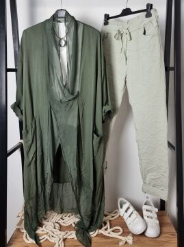 İpek Yaka İtalyan Tunik Haki