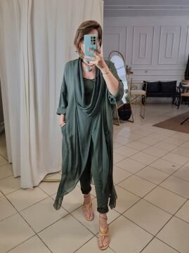 İpek Yaka İtalyan Tunik Haki