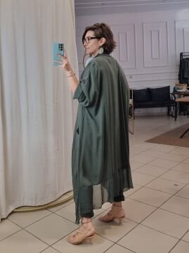 İpek Yaka İtalyan Tunik Haki