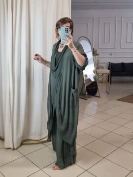 İpek Yaka İtalyan Tunik Haki