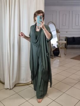 İpek Yaka İtalyan Tunik Haki