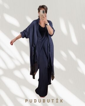 İpek Yaka İtalyan Tunik Lacivert