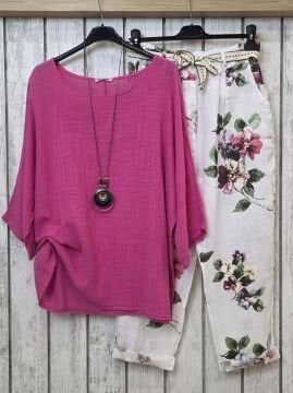 Havuç Kesim Desenli Keten Pantolon Beyaz