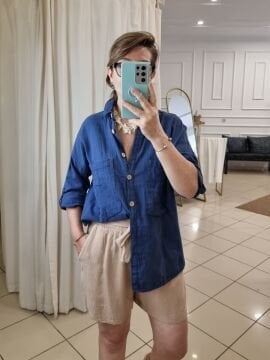 Keten ve Pamuk Karışımlı Lacivert Gömlek