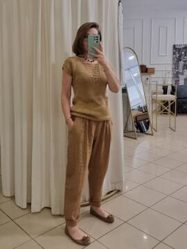 Havuç Kesim Keten Pantolon Camel