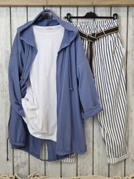 Sırtı Payetli İtalyan Sweat Mavi Ceket