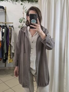 Sırtı Payetli İtalyan Sweat Vizon Bej Ceket