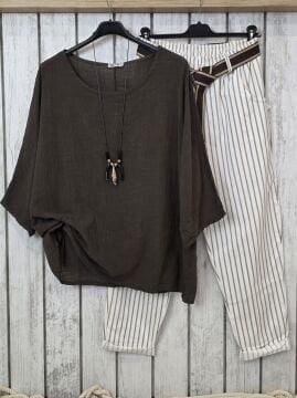 Oversize İtalyan Muslin Bluz Kahve