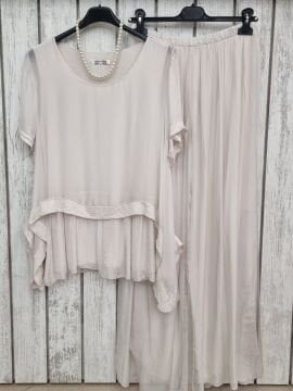 Payetli İpek Bej Bluz İtalyan