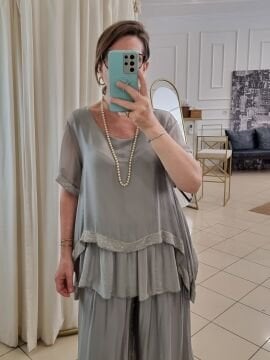 Payetli  Vizon İpek Bluz İtalyan