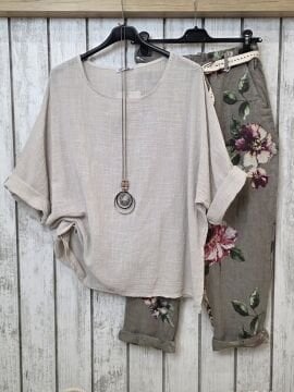 Oversize İtalyan Muslin Bej  Bluz