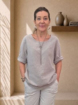 Oversize İtalyan Muslin Bej  Bluz