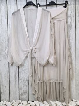 Önü Bağlamalı İpek Şifon Bluz Ekru