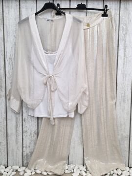 Önü Bağlamalı İpek Şifon Bluz Ekru