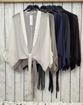 Önü Bağlamalı İpek Şifon Bluz Siyah