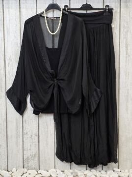 Önü Bağlamalı İpek Şifon Bluz Siyah