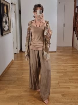 Şifon İpek Pantolon Kahve İtalyan