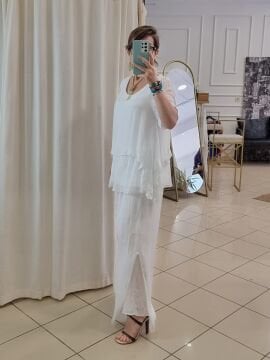 Paçası Payetli İpek Pantolon Beyaz