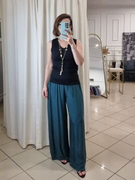 Şifon İpek Pantolon Petrol İtalyan