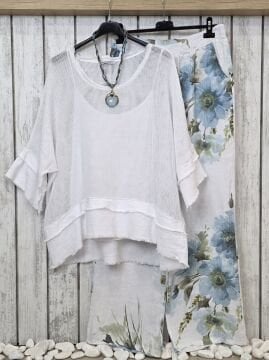 Büyük Beden Organik File Bluz Beyaz