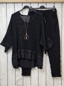 Büyük Beden Organik File Bluz Siyah