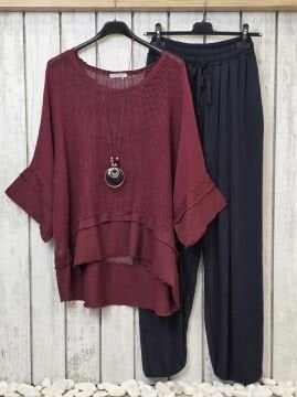 Büyük Beden Organik File Bluz Bordo