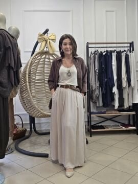 İtalyan Liyosel Uzun Kloş Etek Bej