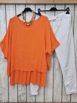 İncecik  Pamuklu Oversize Turuncu Bluz İtalyan