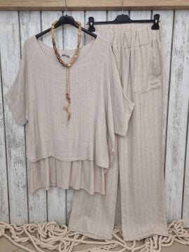 İncecik Pamuklu Oversize Bej Bluz İtalyan