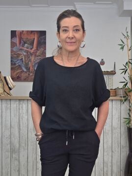 Oversize İtalyan Müslin Bluz Siyah