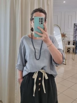 Oversize İtalyan Müslin Bluz Gri