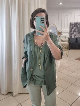 Oversize Keten Ceket Military İtalyan